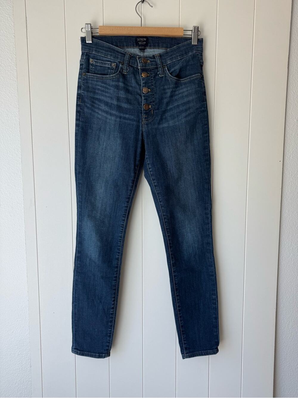 J. Crew Dark Blue High-Rise Button-Fly Skinny Jeans 27